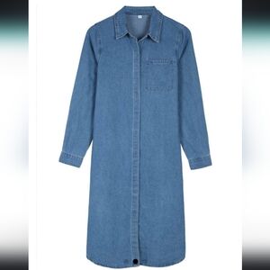 Azzlee Oversized Chambray Denim Button Front Linen Blend Midi Dress New